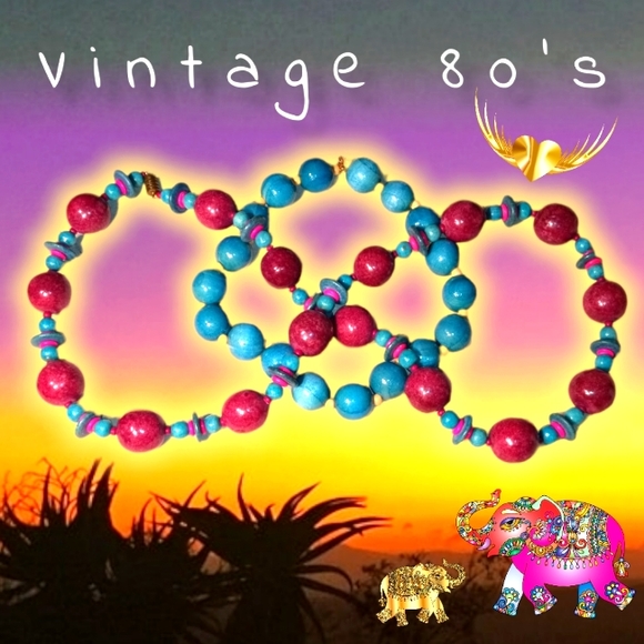 Vintage Jewelry - Vintage 80s Wood Bead Bubble Statement Necklaces